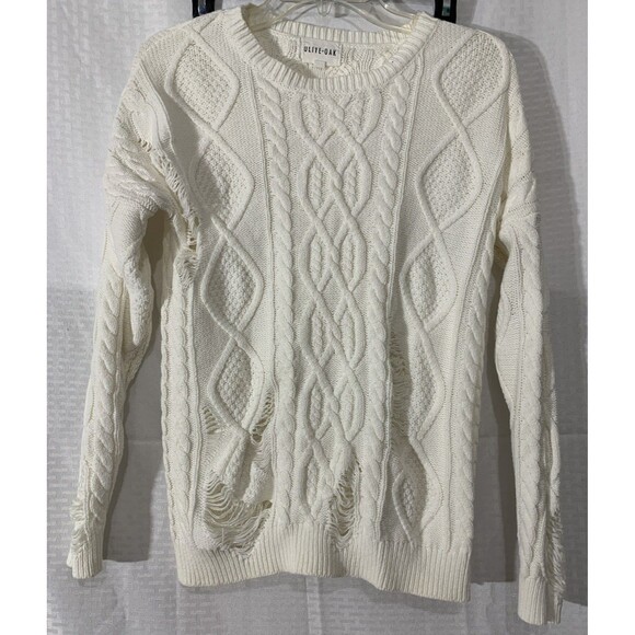 Urban Outfitters Olive & Oak Cable Knit Distressed Sweater Womens S - Picture 1 of 4